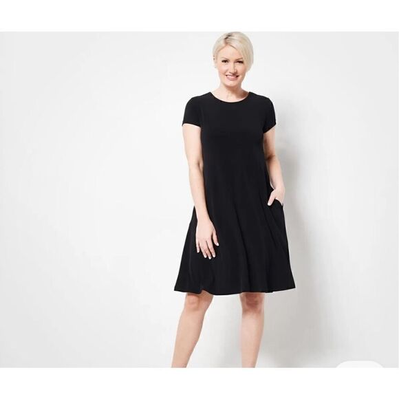 Susan Graver/Style Women's Short Sleeve Black Shift Dress Pullover Size Small - Picture 1 of 7